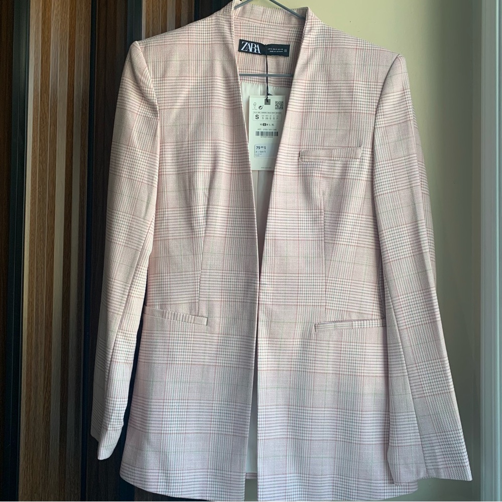 Zara Light Pink Checkered Jacket
